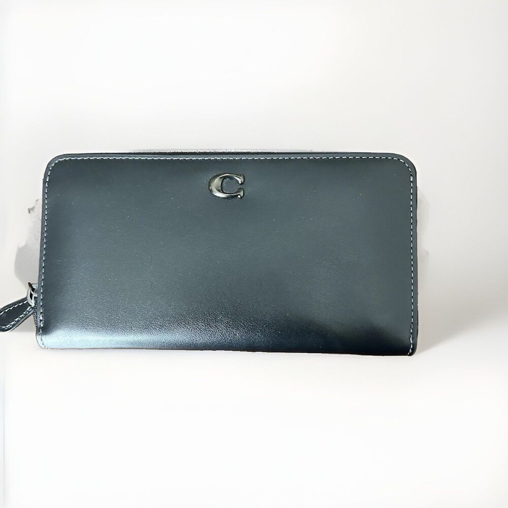 Coach New York Black Zip-Around Accordion Wallet w/ Logo, Credit Card Slots new